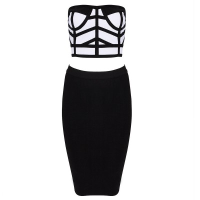 'Lena' two piece black/white bandage dress